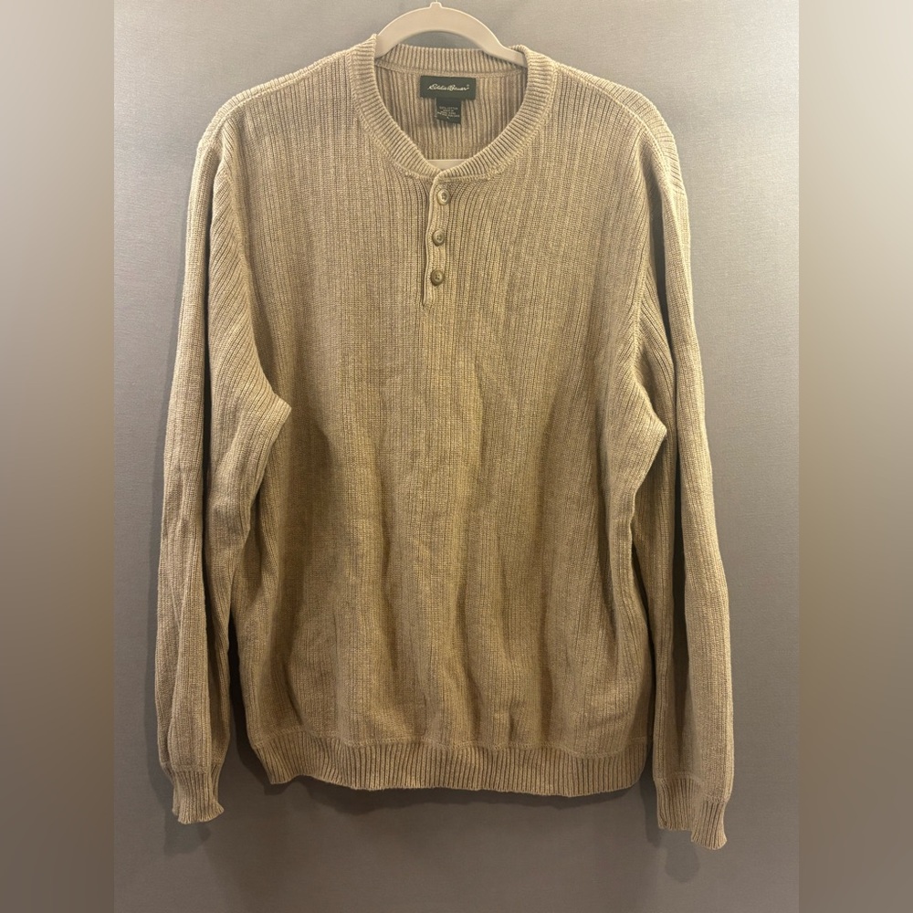 Eddie Bauer Men's Beige Crewneck Sweater size L 90s classic basic layering fall